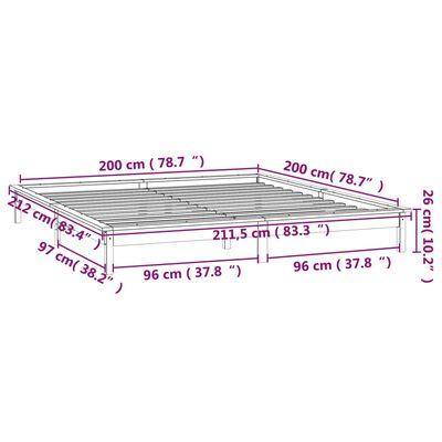 vidaXL mézbarna tömör fa ágykeret LED-ekkel 200 x 200 cm