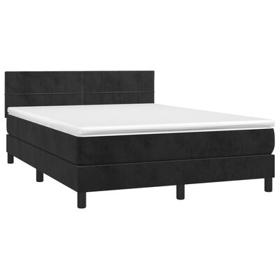 vidaXL fekete bársony rugós és LED-es ágy matraccal 140x190 cm