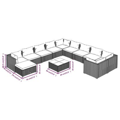 vidaXL 12 részes fekete polyrattan kerti ülőgarnitúra párnákkal