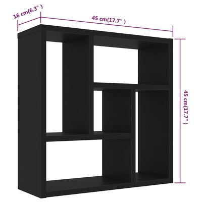 vidaXL fekete forgácslap fali polc 45,1 x 16 x 45,1 cm