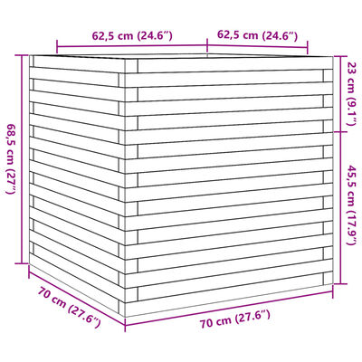 vidaXL impregnált fenyőfa kerti virágláda 70 x 70 x 68,5 cm