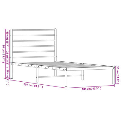 vidaXL fekete fém ágykeret fejtámlával 100 x 200 cm