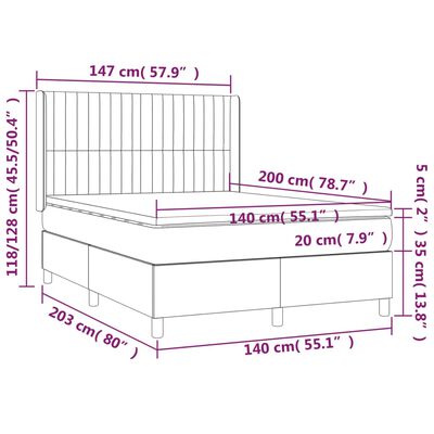 vidaXL sötétkék bársony rugós és LED-es ágy matraccal 140x200 cm