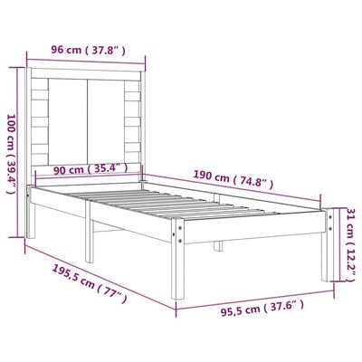 vidaXL Single fekete tömör fa ágykeret 90 x 190 cm