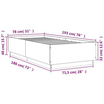 vidaXL barna tölgyszínű szerelt fa ágykeret 75 x 190 cm