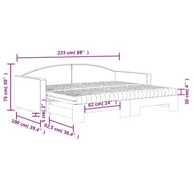 vidaXL fekete kihúzható szövet heverő matracokkal 90 x 200 cm