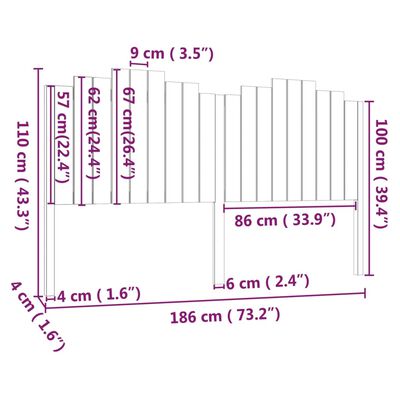 vidaXL fehér tömör fenyőfa ágyfejtámla 186x4x110 cm