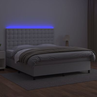 vidaXL fehér műbőr rugós ágy matraccal és LED-del 180x200 cm