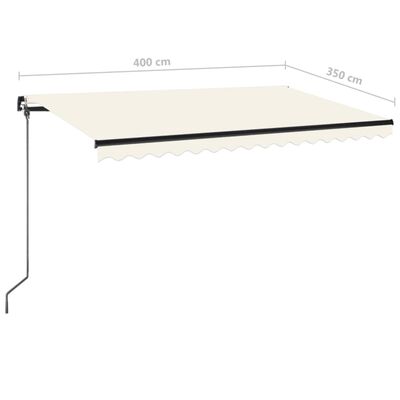 vidaXL krémszínű kézzel kihúzható LED-es napellenző 400 x 350 cm