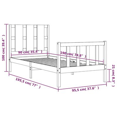 vidaXL fehér tömör fa ágykeret fejtámlával 90 x 190 cm