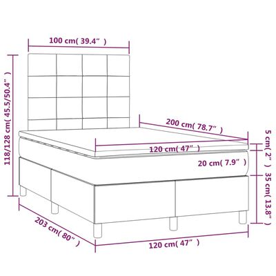 vidaXL fekete szövet rugós és LED-es ágy matraccal 120 x 200 cm