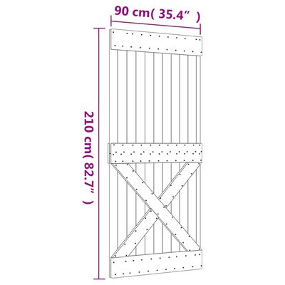 vidaXL tömör fenyőfa tolóajtó fémszerelék szettel 90 x 210 cm