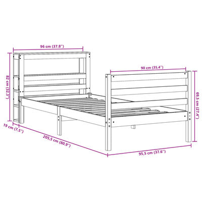 vidaXL tömör fenyőfa ágy matrac nélkül 90 x 200 cm