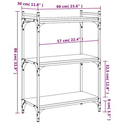 vidaXL 3 szintes sonoma tölgy színű szerelt fa könyvespolc 60x30x86 cm