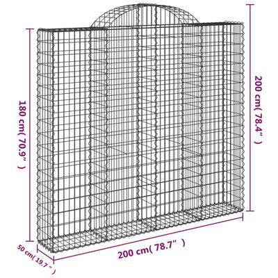 vidaXL 2 db íves horganyzott vas gabion kosár 200x50x180/200 cm