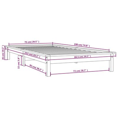 vidaXL mézbarna tömör fenyőfa ágykeret 75 x 190 cm (Small Single)