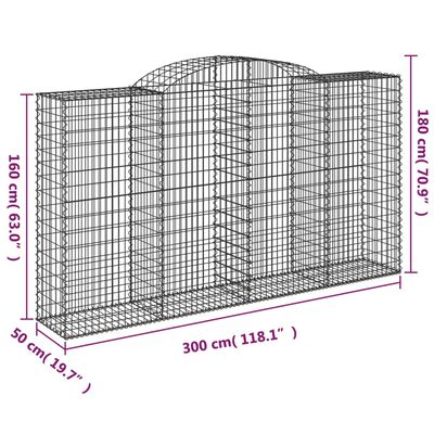 vidaXL 4 db íves horganyzott vas gabion kosár 300x50x160/180 cm