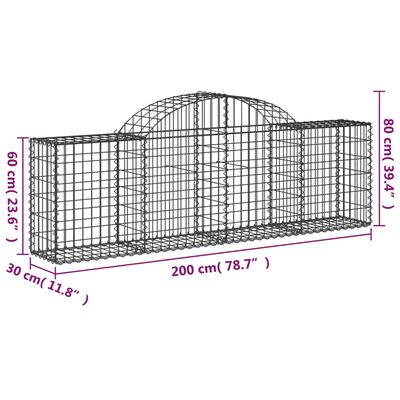 vidaXL 9 db íves horganyzott vas gabion kosár 200x30x60/80 cm