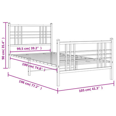 vidaXL fekete fém ágykeret fej- és lábtámlával 100 x 190 cm