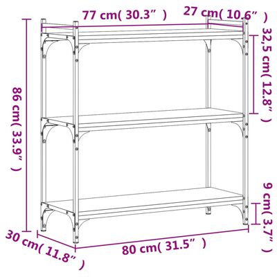 vidaXL 3 szintes füstös tölgy színű szerelt fa könyvespolc 80x30x86 cm