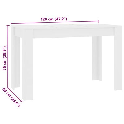 vidaXL fehér szerelt fa étkezőasztal 120 x 60 x 76 cm