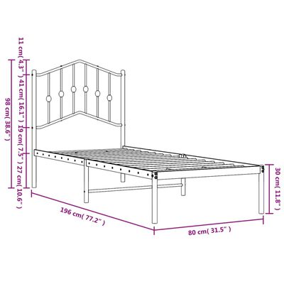 vidaXL fekete fém ágykeret fejtámlával 75 x 190 cm