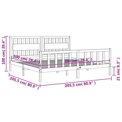 vidaXL tömör fa ágykeret fejtámlával 200 x 200 cm