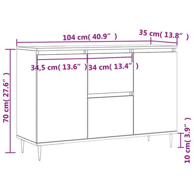 vidaXL szürke sonoma színű szerelt fa tálalószekrény 104 x 35 x 70 cm