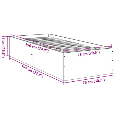 vidaXL füstös tölgy színű szerelt fa ágykeret matrac nélkül 75x190 cm