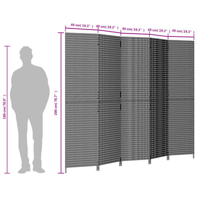 vidaXL szürke 5-paneles polyrattan térelválasztó