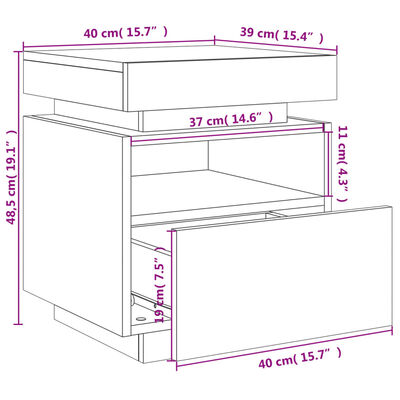 vidaXL füstös tölgy színű éjjeliszekrény LED-fényekkel 40x39x48,5 cm