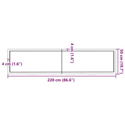 vidaXL sötétbarna kezelt tömör fa fürdőszobai pult 220x50x(2-4) cm