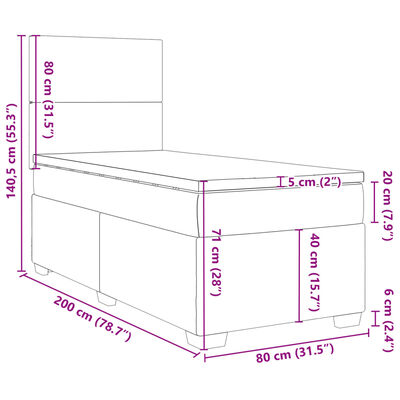 vidaXL sötétszürke bársony rugós ágy matraccal 80 x 200 cm