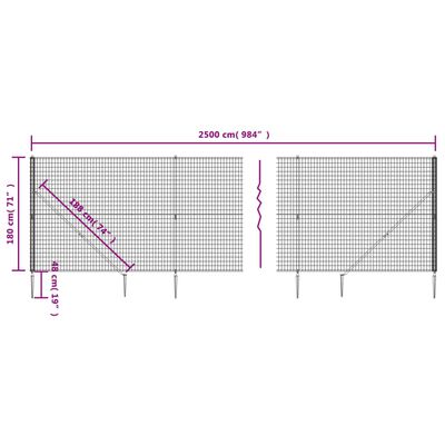 vidaXL antracitszürke dróthálós kerítés cövekekkel 1,8x25 m