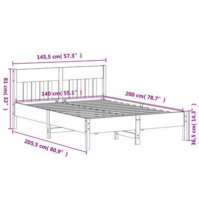 vidaXL viaszbarna tömör fenyőfa ágy matrac nélkül 140 x 200 cm