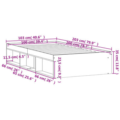 vidaXL fekete ágykeret 100 x 200 cm