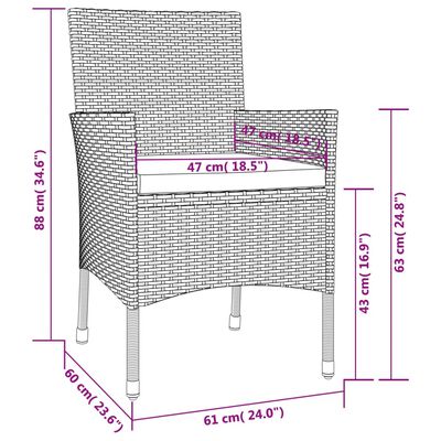 vidaXL 9 részes fekete polyrattan kerti étkezőgarnitúra párnákkal