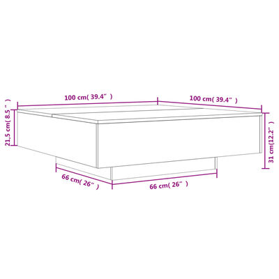 vidaXL füstös tölgy színű dohányzóasztal LED-lámpákkal 100x100x31 cm