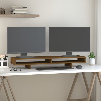 vidaXL mézbarna tömör fenyőfa monitorállvány 100x27x14 cm