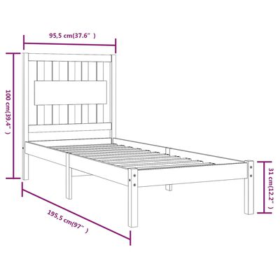 vidaXL Single fekete tömör fenyőfa ágykeret 90 x 190 cm