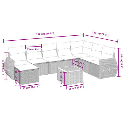 vidaXL 9 részes fekete polyrattan kerti ülőgarnitúra párnákkal