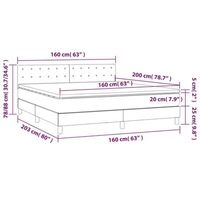 vidaXL sötétszürke bársony rugós ágy matraccal 160x200 cm