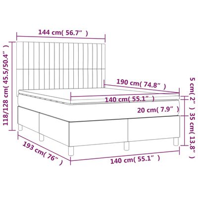 vidaXL fekete szövet rugós ágy matraccal 140 x 190 cm