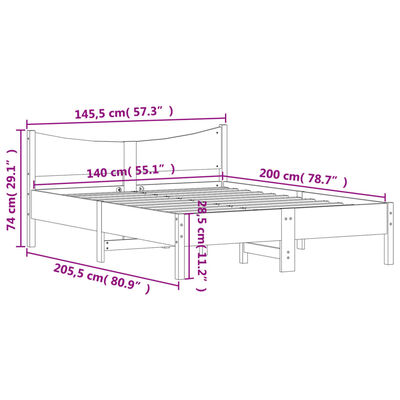 vidaXL viaszbarna tömör fenyőfa ágy matrac nélkül 140 x 200 cm