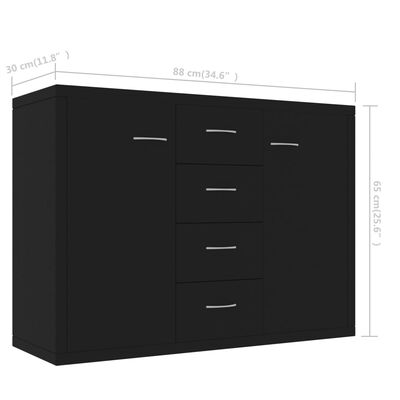 vidaXL fekete szerelt fa tálalószekrény 88 x 30 x 65 cm