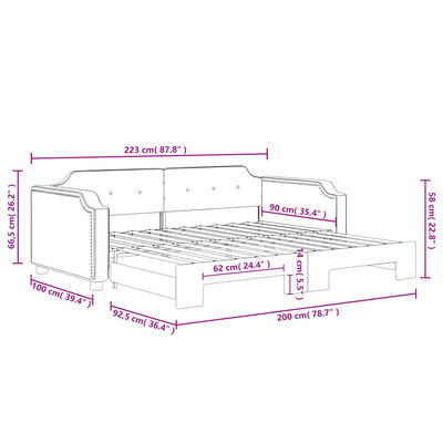 vidaXL fekete kihúzható szövet heverő 90x200 cm