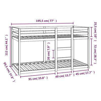 vidaXL tömör fenyőfa emeletes ágy matrac nélkül 90 x 190 cm