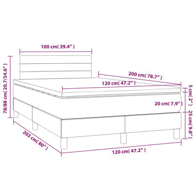 vidaXL kék szövet rugós és LED-es ágy matraccal 120 x 200 cm