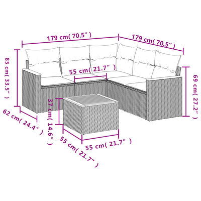 vidaXL 6 részes szürke polyrattan kerti ülőgarnitúra párnákkal