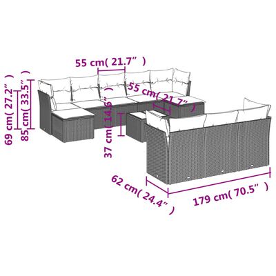 vidaXL 11 részes fekete polyrattan kerti ülőgarnitúra párnákkal